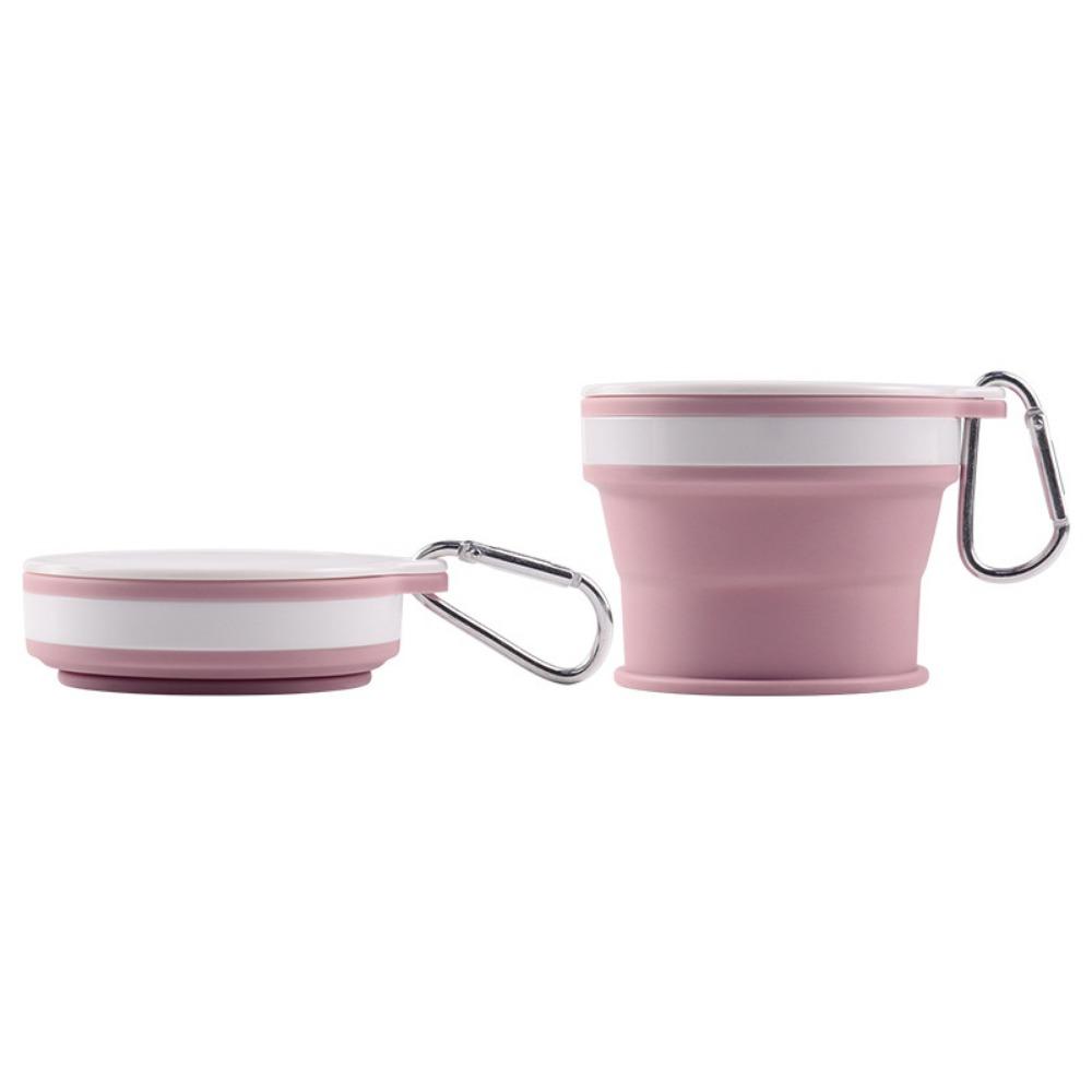 со складной дорожной кружкой-карабином, портативной выдвижной походной кружкой, силиконовой питьевой кружкой для пеших прогулок розовый