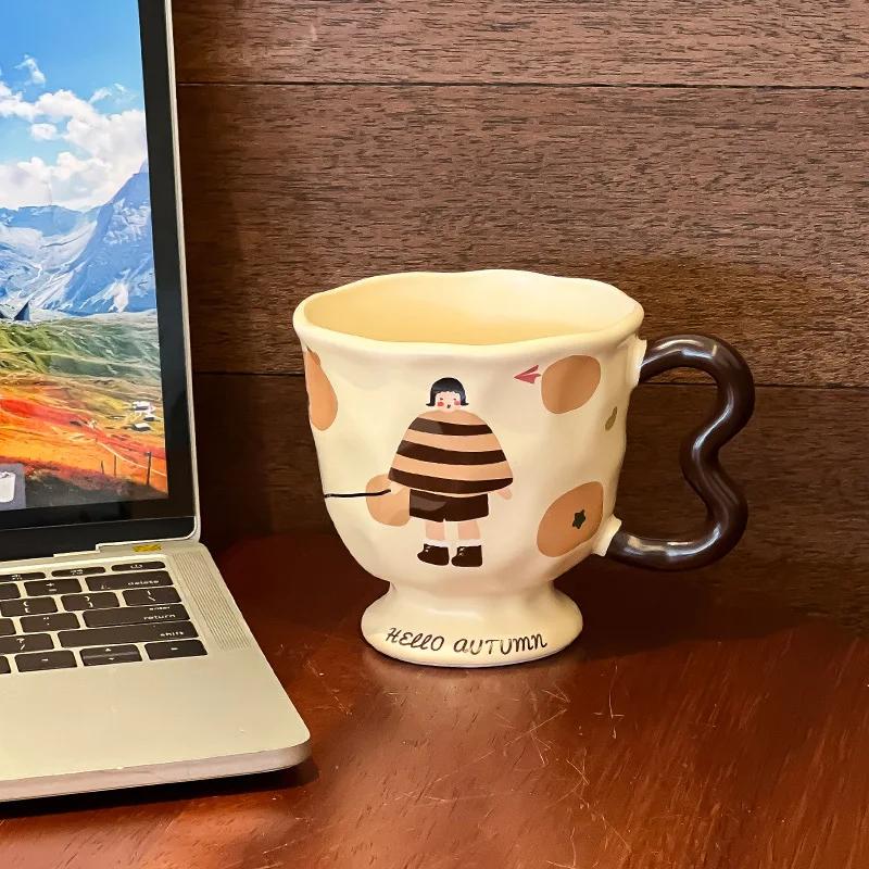 Винтажная керамическая чашка для кофе с крышкой, ложкой, бокалом, чашкой для воды, чашками для завтрака с высокими ножками, чашками для молока, кружкой для чая, кружкой для молока, кружкой для сока 301-400ml